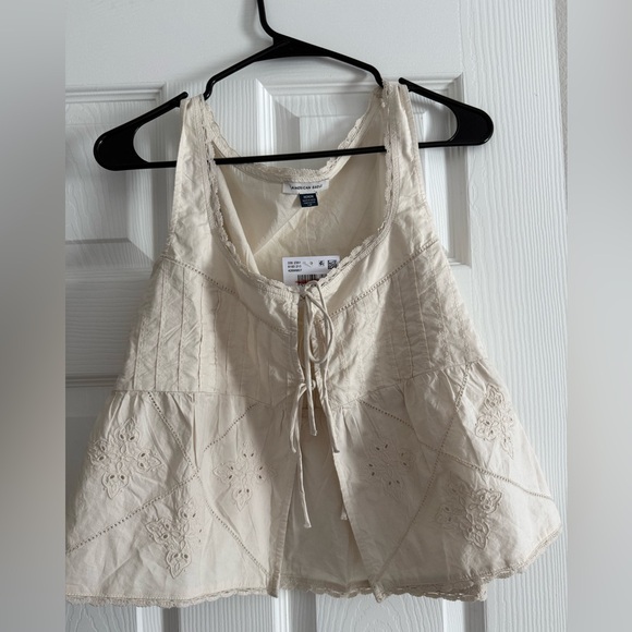 American Eagle Outfitters Tops - American Eagle Outfitters Cream Lace-Trim Sleeveless Tie-Front Top